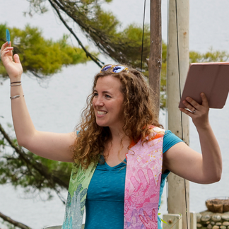 Photo of Emily Goodnow preaching at Rally Day at Pilgrim Lodge